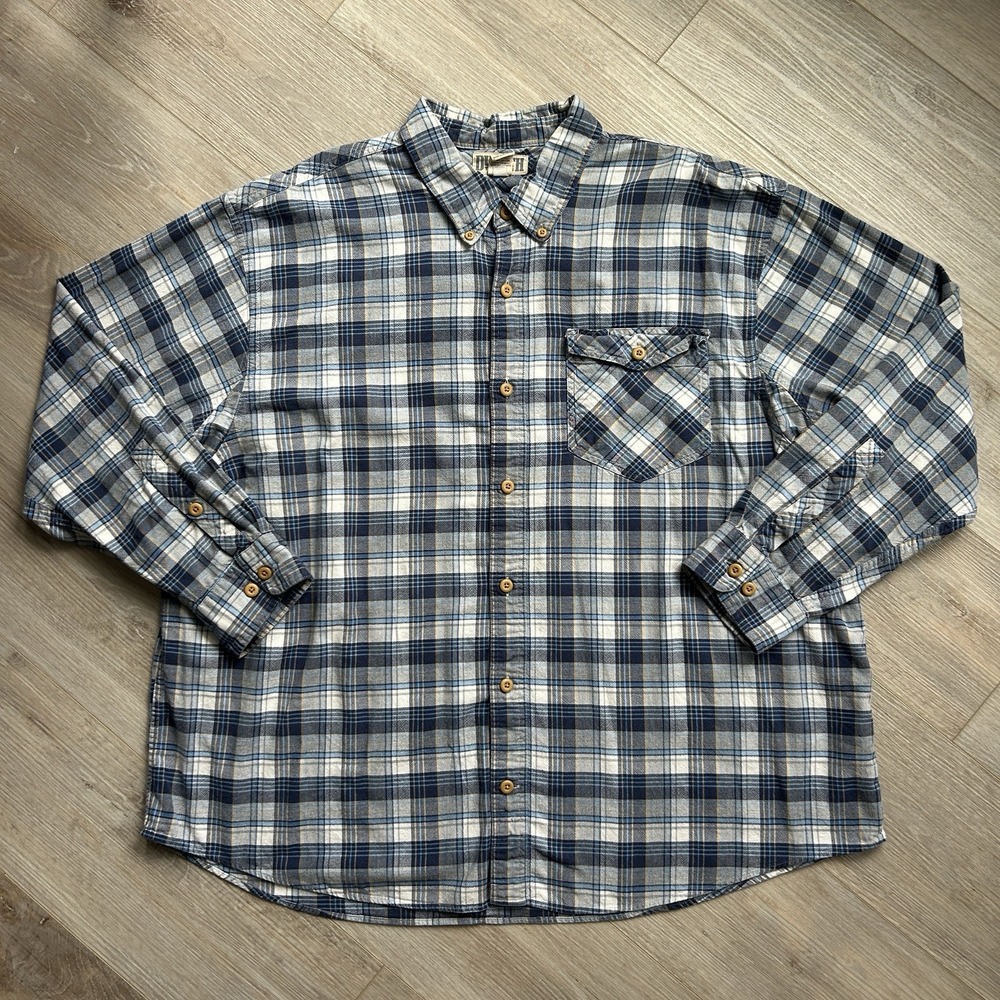 Duluth Trading Men 2XL‎ Button Chest Pocket Long Sleeve Flannel Blue White Plaid